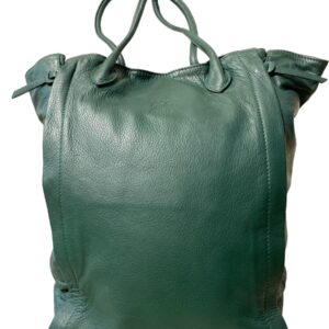 Dark Green Full Grain Italian Leather Trapeze Tote Bag