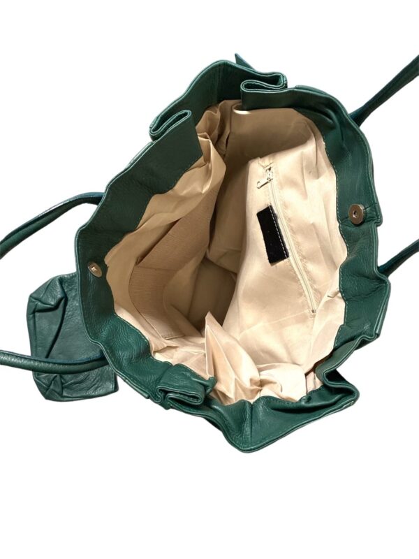 Dark Green Full Grain Italian Leather Trapeze Tote Bag